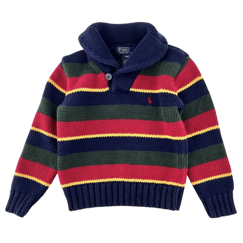 Vintage Polo Ralph Lauren Shawl Collar Sweater Kids 4T 90s 1990s Preppy Toddler